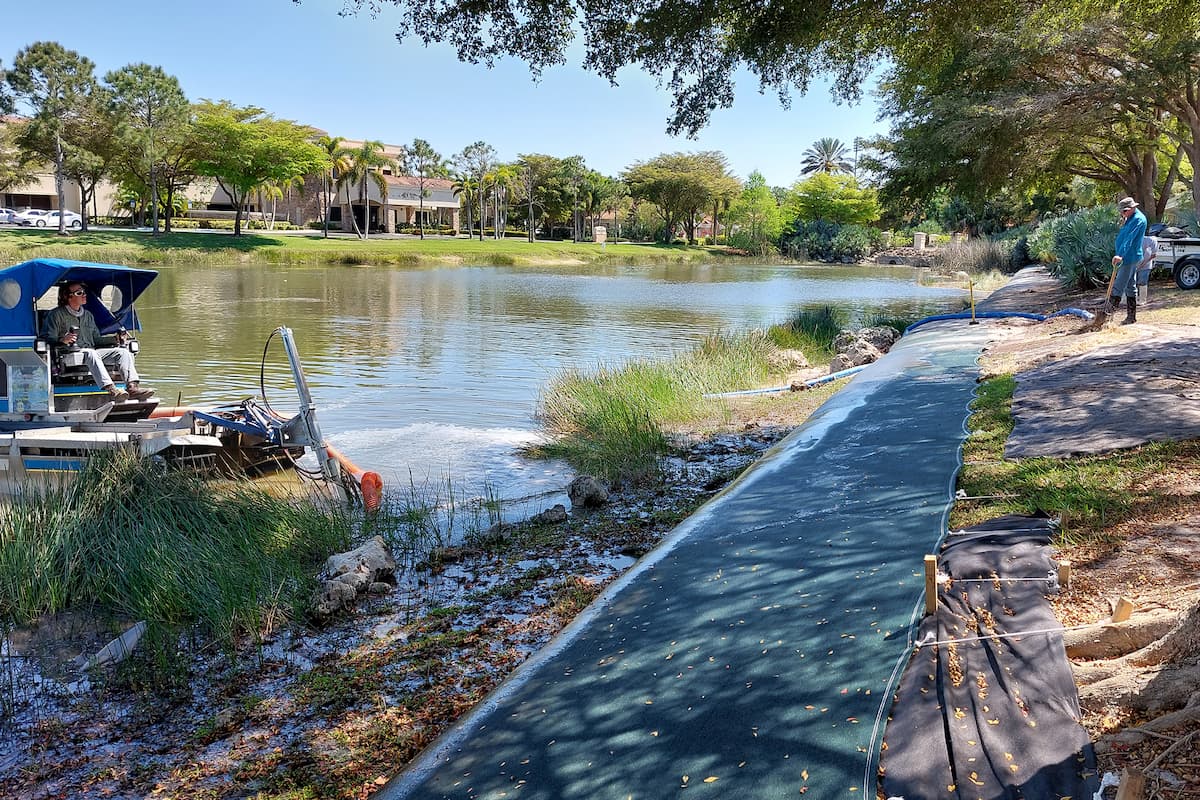 ShoreSOX shoreline restoration on a Florida pond bank